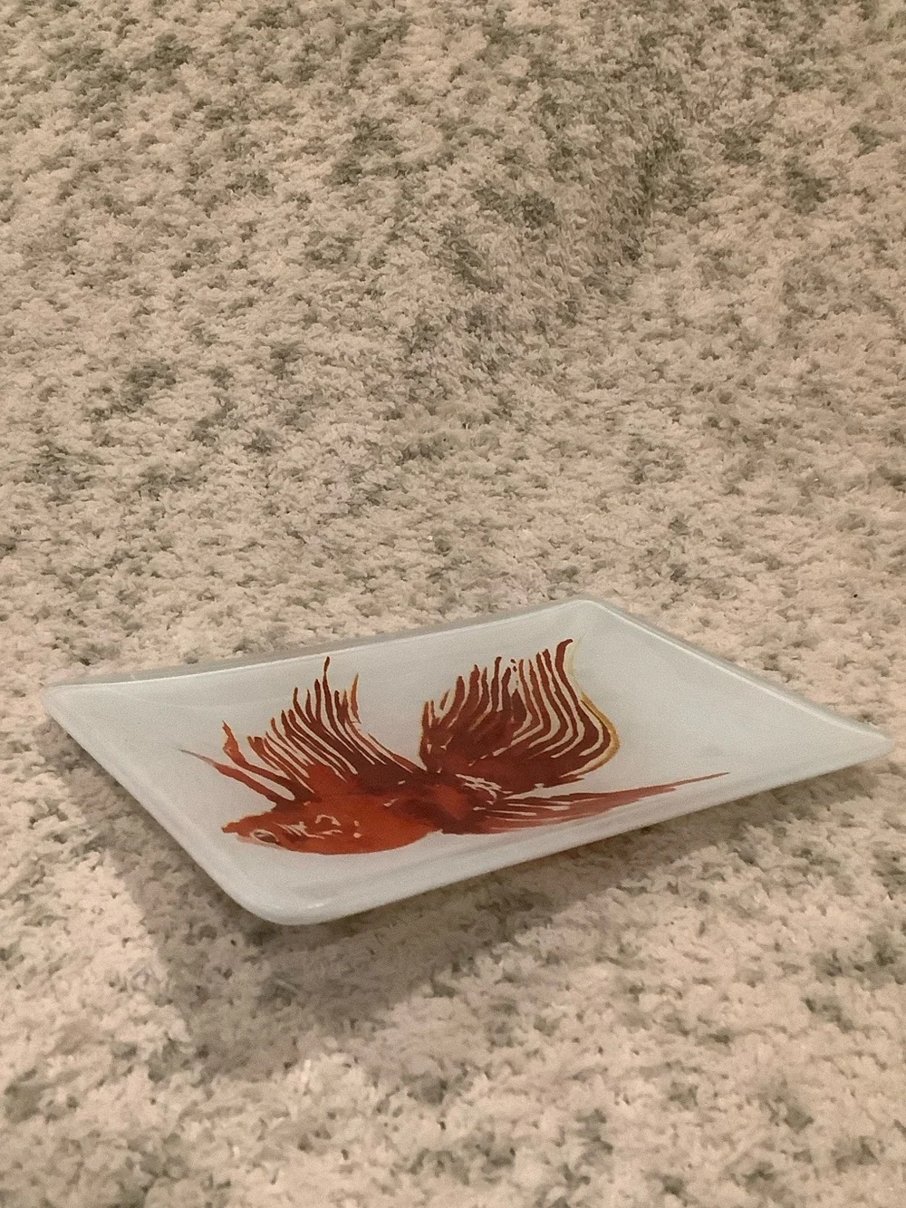 West Elm Red Betta Fish Glass Trinket Jewelry Soap  Dish RS 6”x4”